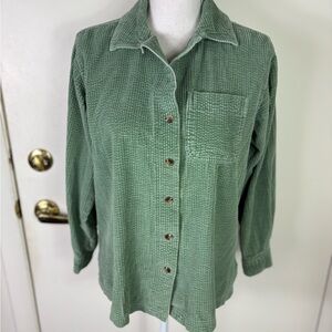 L.L. Bean women Sz XS Sage Green Waffle Knit Corduroy shirt jacket pocket button